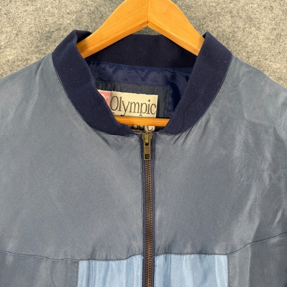 Vintage‎ Olympic Exposure Womens Jacket Large Blue Colorblock 100% Silk Full Zip - Picture 4 of 11